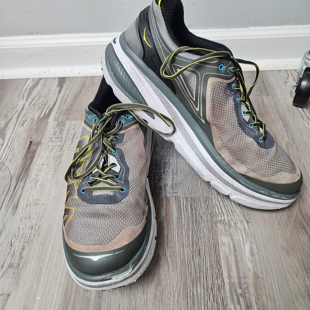 Hoka One One Bondi 4 Men 14 2E Wide Gray Yellow Running Shoes 1012562